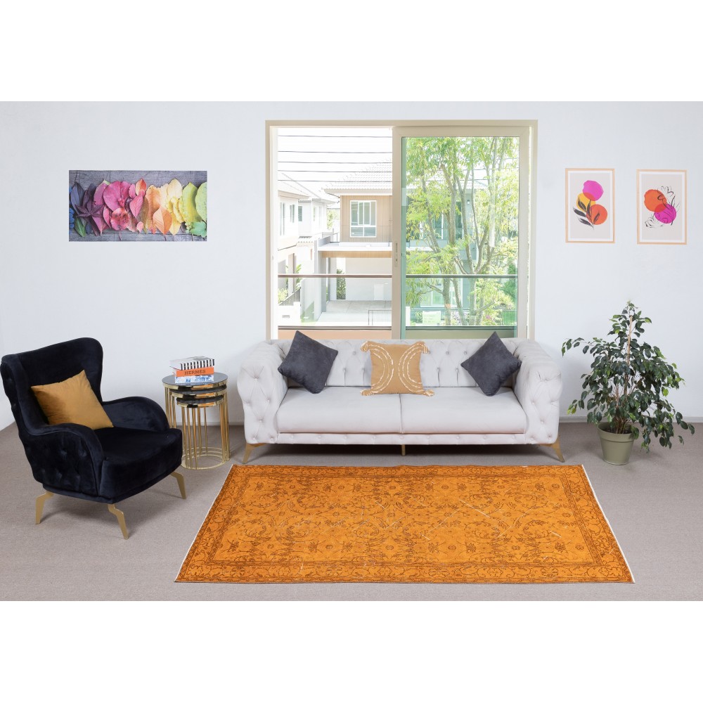 Vintage Handmade Wool Rug. Orange Turkish Area Rug for Modern Home and office Vintage Handmade Wool Rug. Orange Turkish Area Rug for Modern Home and office