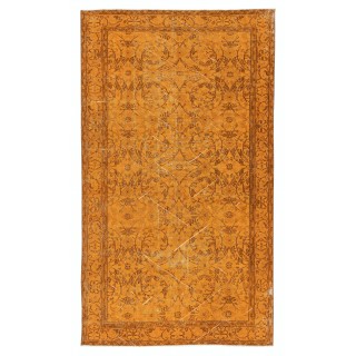 Vintage Handmade Wool Rug. Orange Turkish Area Rug for Modern Home and office