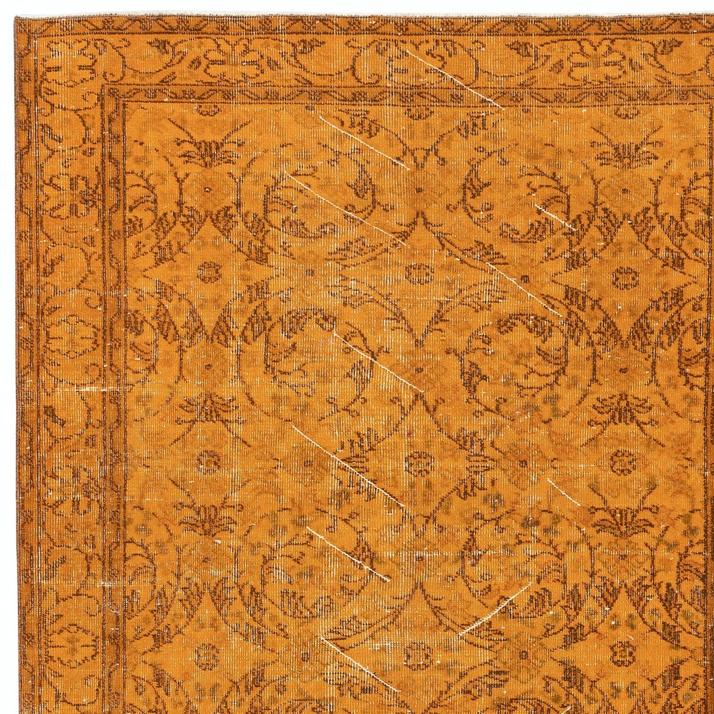 Vintage Handmade Wool Rug. Orange Turkish Area Rug for Modern Home and office Vintage Handmade Wool Rug. Orange Turkish Area Rug for Modern Home and office