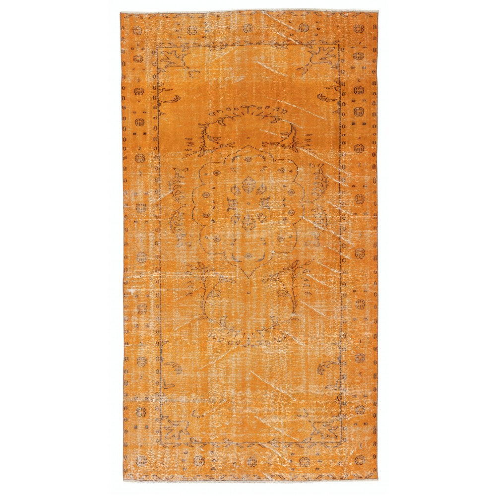 Modern Orange Turkish Rug for Bedroom. Vintage Handmade Wool Area Rug for Living Room Modern Orange Turkish Rug for Bedroom. Vintage Handmade Wool Area Rug for Living Room