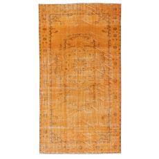 Modern Orange Turkish Rug for Bedroom. Vintage Handmade Wool Area Rug for Living Room