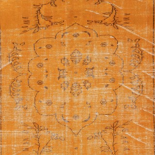 Modern Orange Turkish Rug for Bedroom. Vintage Handmade Wool Area Rug for Living Room