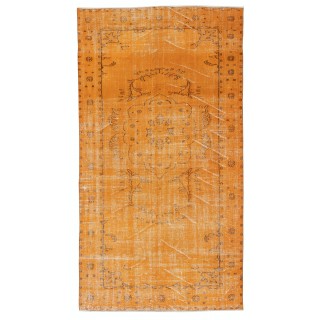 Modern Orange Turkish Rug for Bedroom. Vintage Handmade Wool Area Rug for Living Room