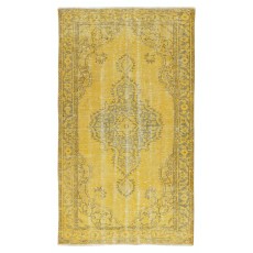 Yellow Overdyed Vintage Turkish Area Rug. Hand-Knotted Wool Carpet for Modern Interiors