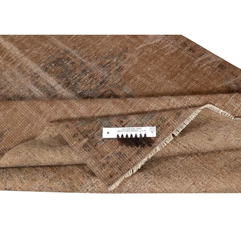 Modern Handmade Turkish Wool Area Rug. Vintage Brown Redyed Carpet for Living Room