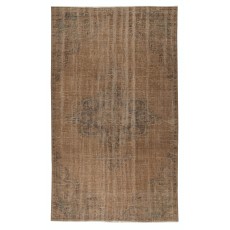 Modern Handmade Turkish Wool Area Rug. Vintage Brown Redyed Carpet for Living Room