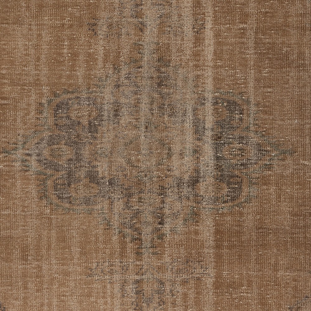 Modern Handmade Turkish Wool Area Rug. Vintage Brown Redyed Carpet for Living Room