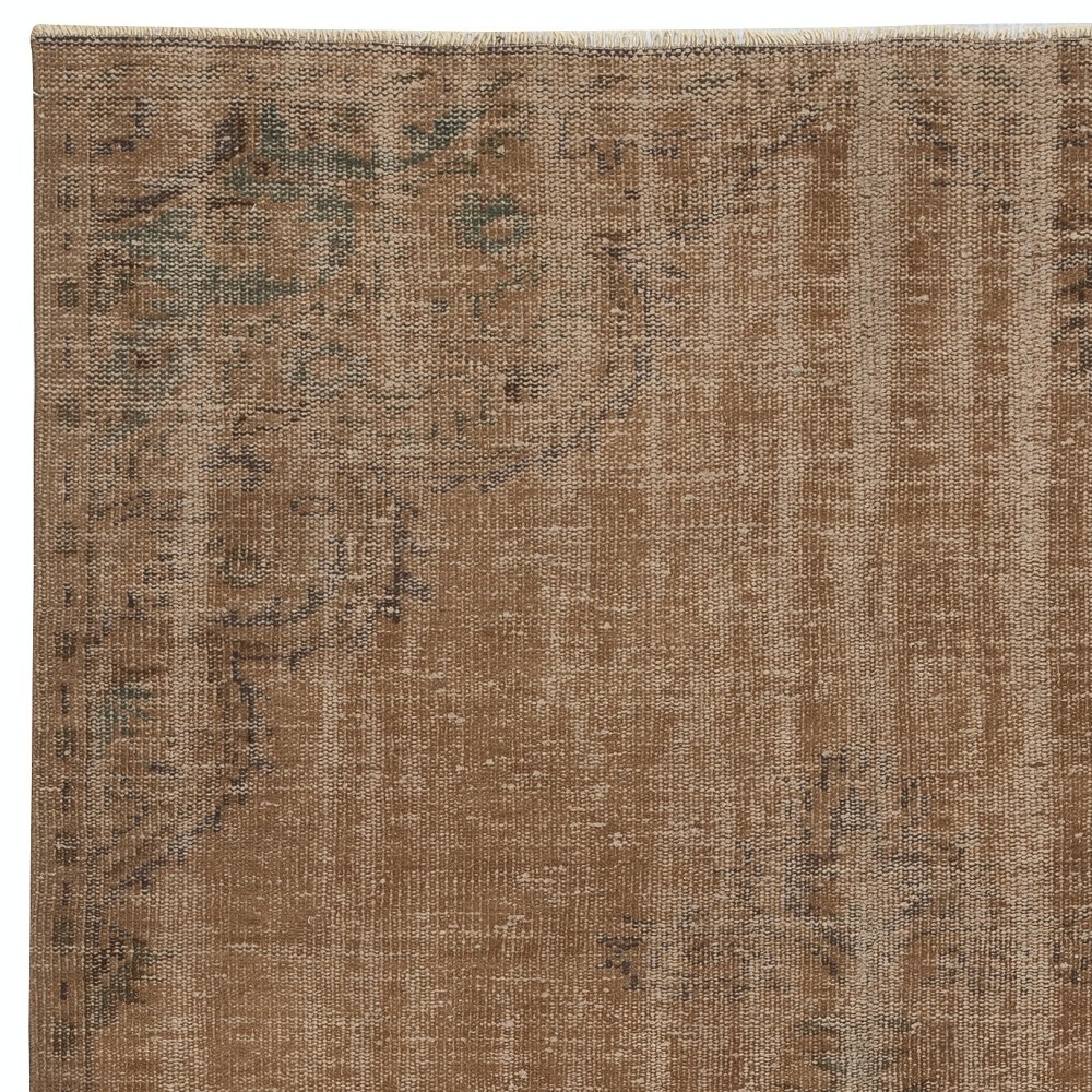 Modern Handmade Turkish Wool Area Rug. Vintage Brown Redyed Carpet for Living Room