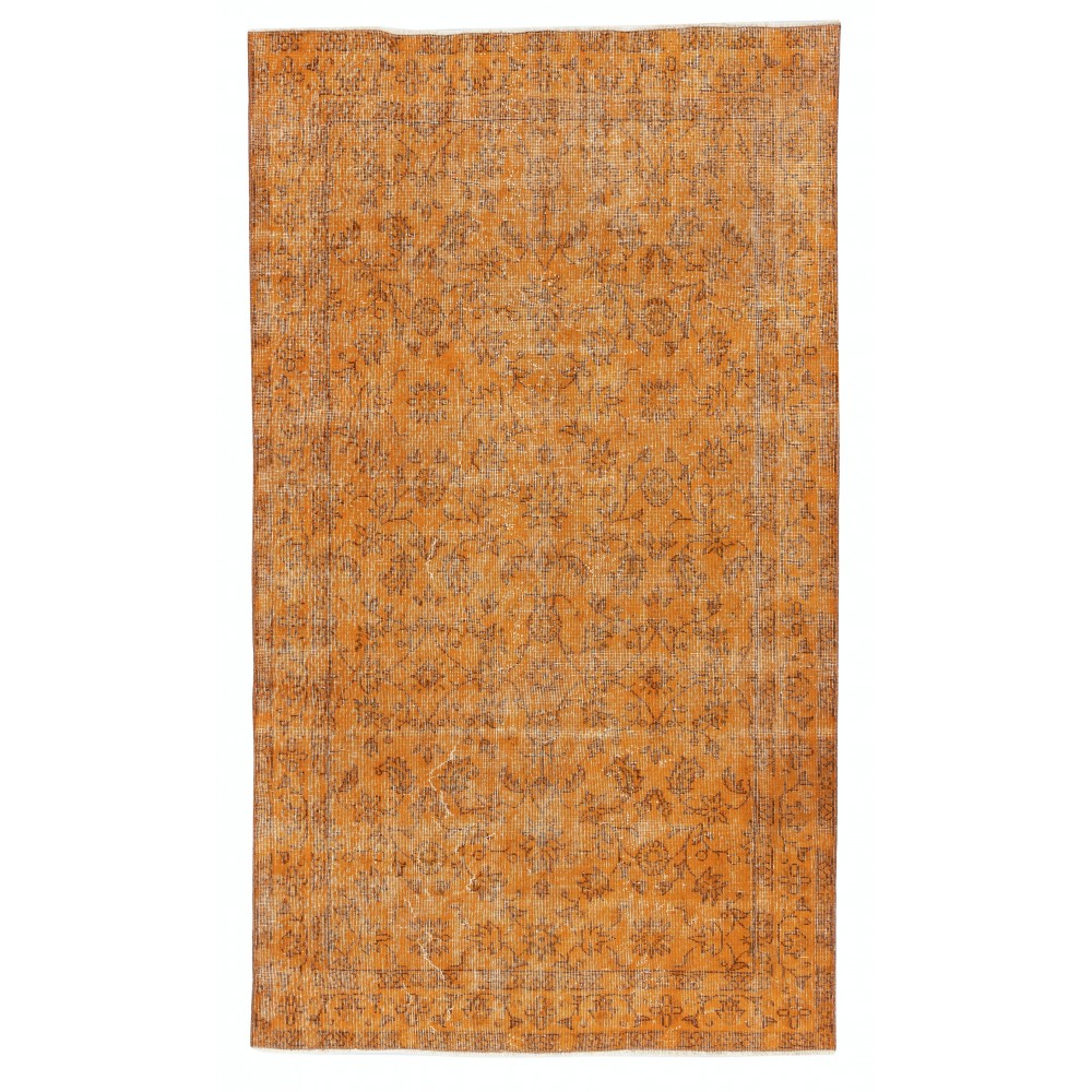 Hand-knotted Vintage Turkish Wool Area Rug Overdyed in Orange for Modern Interiors Hand-knotted Vintage Turkish Wool Area Rug Overdyed in Orange for Modern Interiors