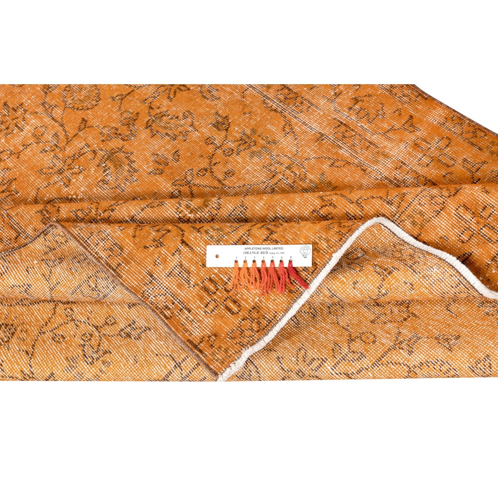 Hand-knotted Vintage Turkish Wool Area Rug Overdyed in Orange for Modern Interiors Hand-knotted Vintage Turkish Wool Area Rug Overdyed in Orange for Modern Interiors