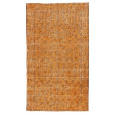 Hand-knotted Vintage Turkish Wool Area Rug Overdyed in Orange for Modern Interiors
