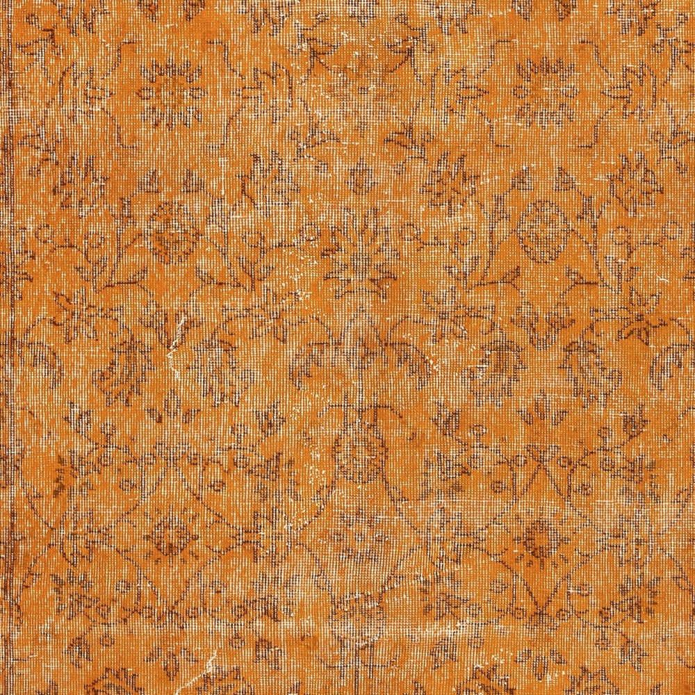 Hand-knotted Vintage Turkish Wool Area Rug Overdyed in Orange for Modern Interiors Hand-knotted Vintage Turkish Wool Area Rug Overdyed in Orange for Modern Interiors