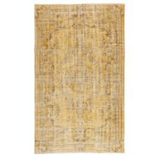 Overdyed Yellow Wool Rug. Handmade Turkish Vintage Area Rug for Living Room