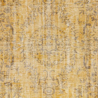Overdyed Yellow Wool Rug. Handmade Turkish Vintage Area Rug for Living Room