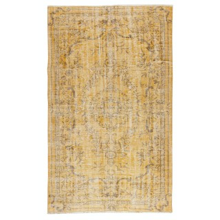 Overdyed Yellow Wool Rug. Handmade Turkish Vintage Area Rug for Living Room