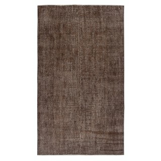 Brown Overdyed Vintage Turkish Area Rug. Hand-Knotted Wool Carpet for Modern Interiors