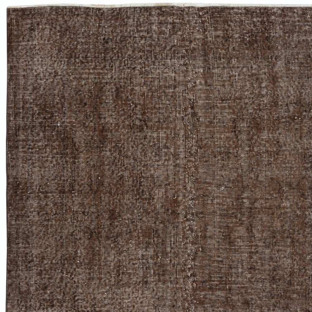 Brown Overdyed Vintage Turkish Area Rug. Hand-Knotted Wool Carpet for Modern Interiors