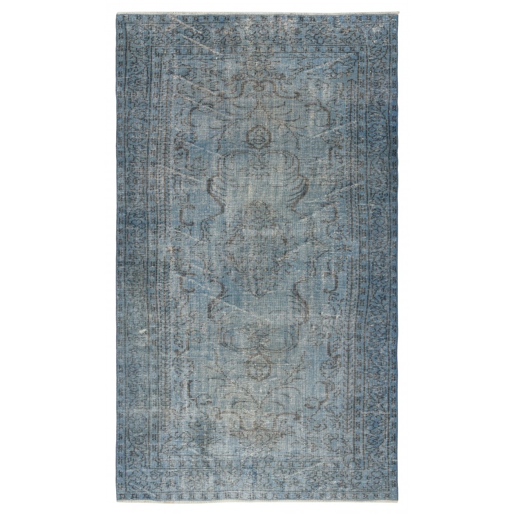 Modern Blue Turkish Rug. Vintage Handmade Wool Area Rug