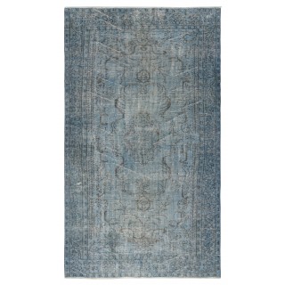 Modern Blue Turkish Rug. Vintage Handmade Wool Area Rug