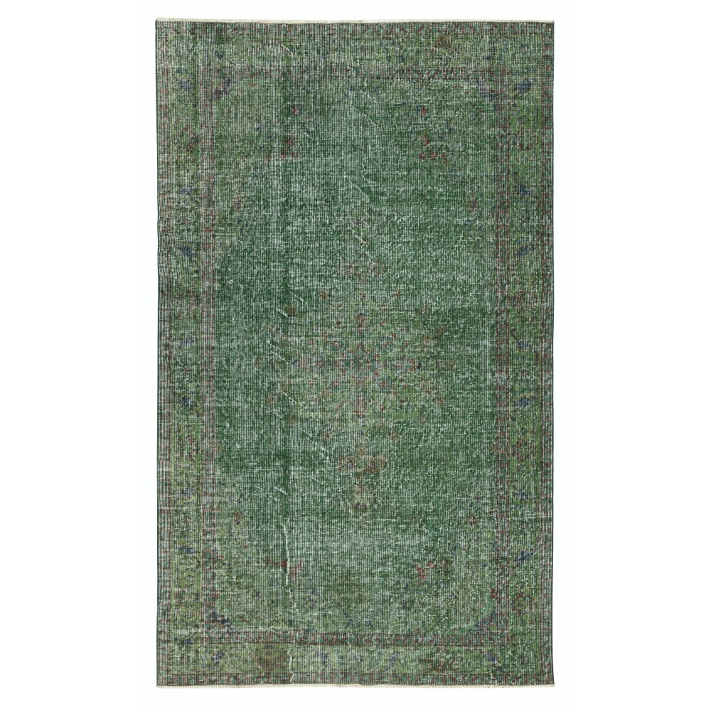 Hand-knotted Vintage Turkish Wool Area Rug Overdyed in Green for Modern Interiors Hand-knotted Vintage Turkish Wool Area Rug Overdyed in Green for Modern Interiors