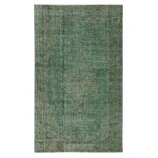 Hand-knotted Vintage Turkish Wool Area Rug Overdyed in Green for Modern Interiors