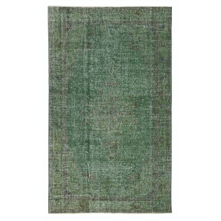 Hand-knotted Vintage Turkish Wool Area Rug Overdyed in Green for Modern Interiors