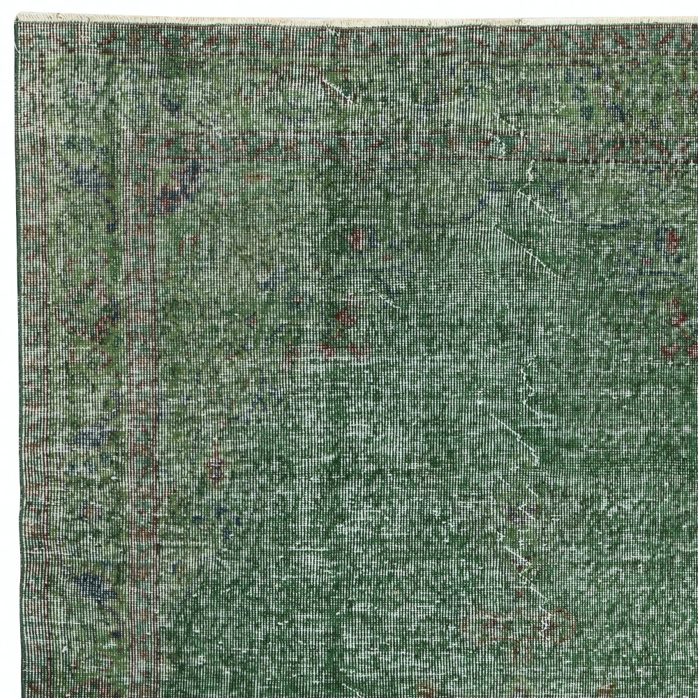 Hand-knotted Vintage Turkish Wool Area Rug Overdyed in Green for Modern Interiors Hand-knotted Vintage Turkish Wool Area Rug Overdyed in Green for Modern Interiors