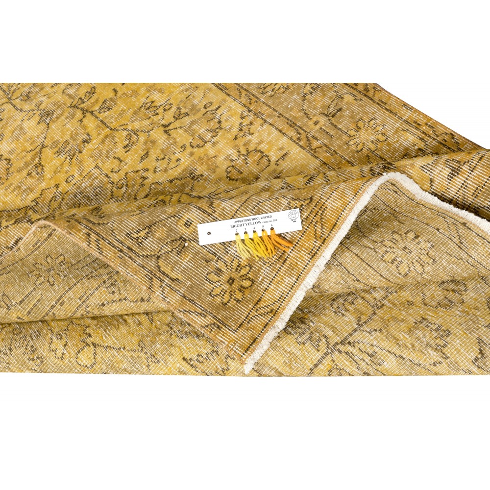 Vintage Handmade Medallion Design Rug Overdyed in Yellow for Modern Interiors