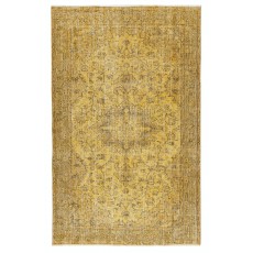 Vintage Handmade Medallion Design Rug Overdyed in Yellow for Modern Interiors