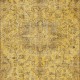 Vintage Handmade Medallion Design Rug Overdyed in Yellow for Modern Interiors