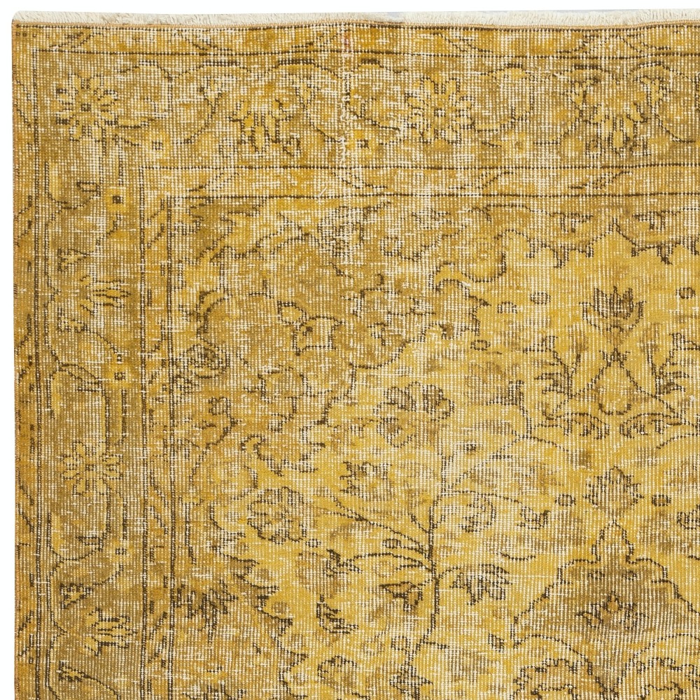 Vintage Handmade Medallion Design Rug Overdyed in Yellow for Modern Interiors