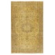 Vintage Handmade Medallion Design Rug Overdyed in Yellow for Modern Interiors