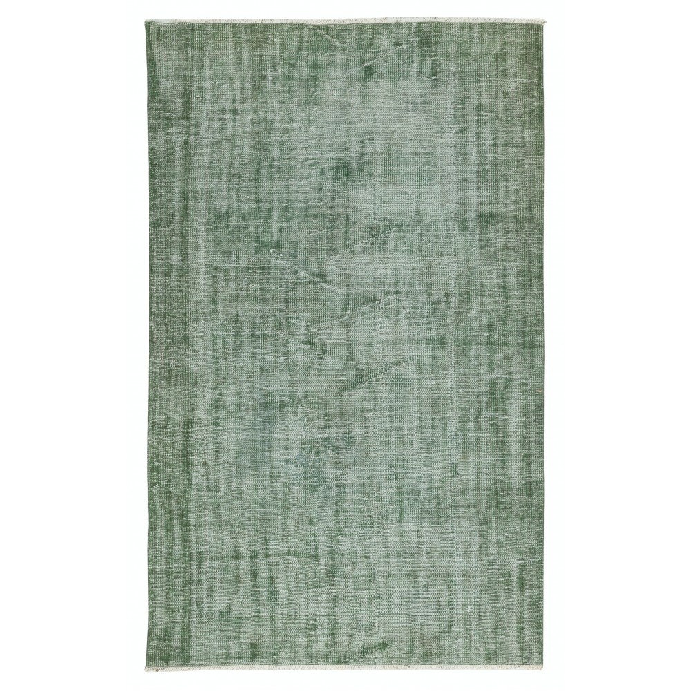 Vintage Wool Area Rug Overdyed in Green for Contemporary Interiors. Hand-knotted in Turkey Vintage Wool Area Rug Overdyed in Green for Contemporary Interiors. Hand-knotted in Turkey