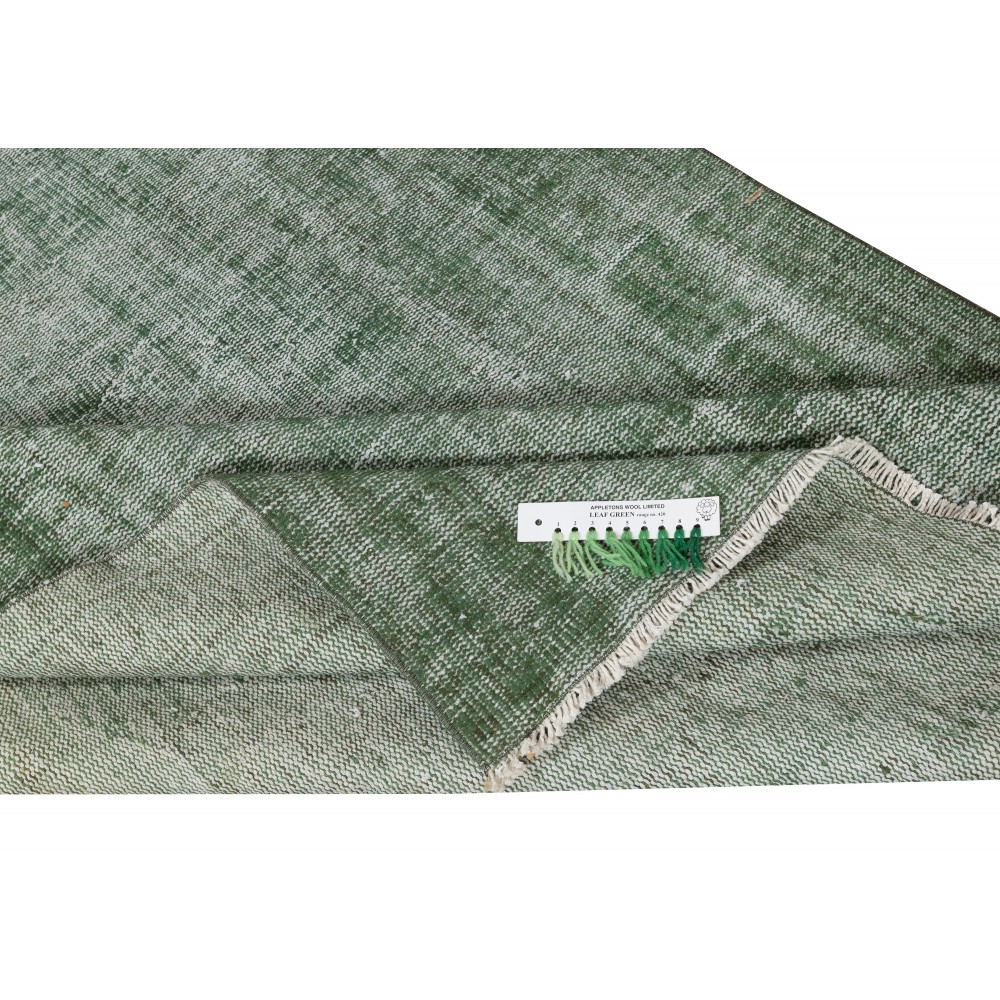 Vintage Wool Area Rug Overdyed in Green for Contemporary Interiors. Hand-knotted in Turkey Vintage Wool Area Rug Overdyed in Green for Contemporary Interiors. Hand-knotted in Turkey