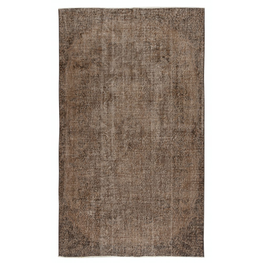 Vintage Handmade Turkish Wool Area Rug Overdyed in Brown for Contemporary Interiors