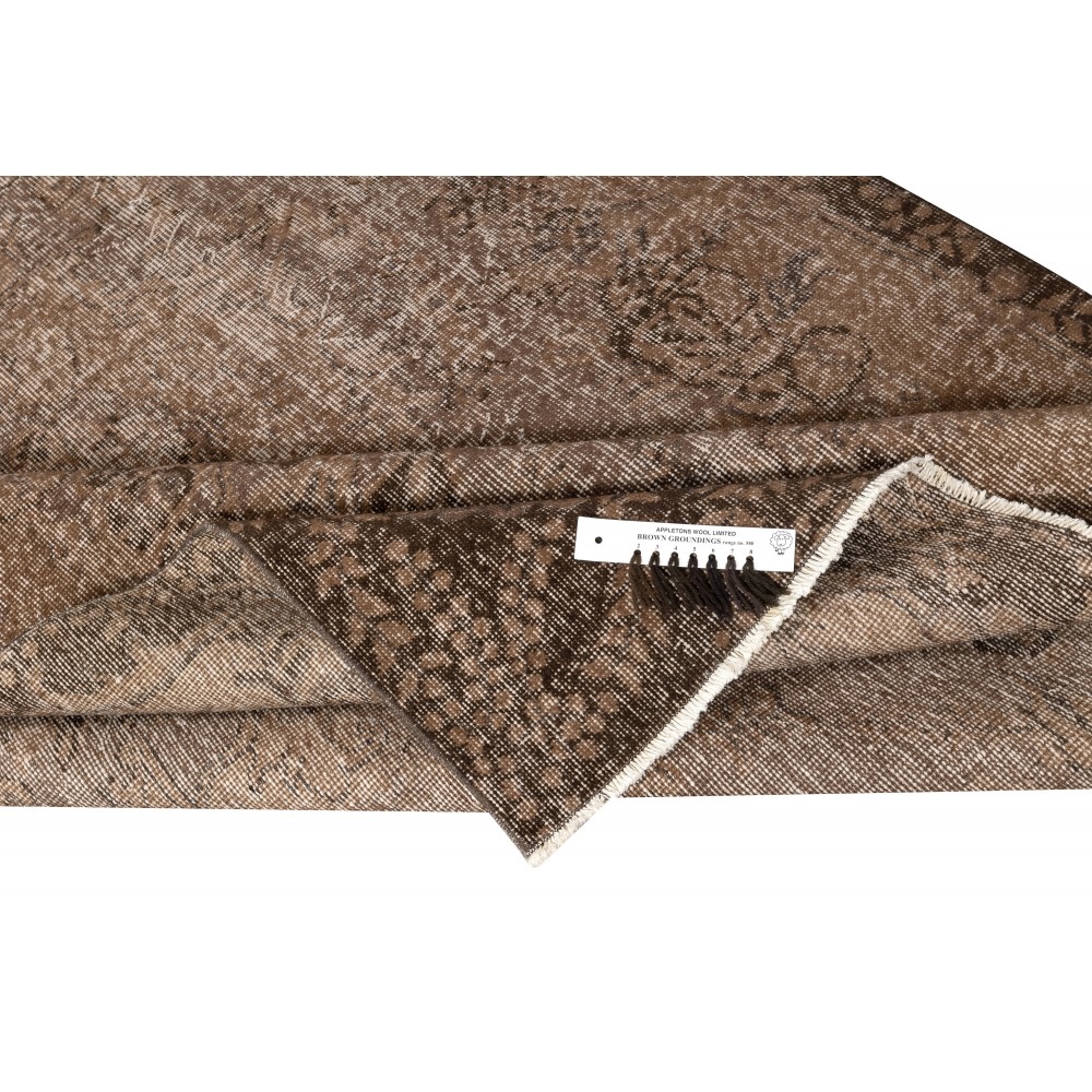 Vintage Handmade Turkish Wool Area Rug Overdyed in Brown for Contemporary Interiors