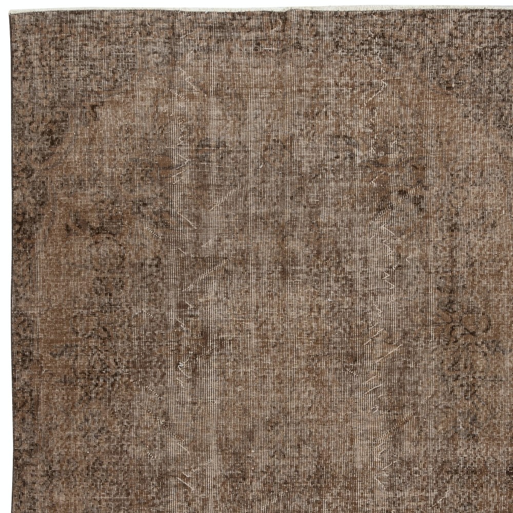 Vintage Handmade Turkish Wool Area Rug Overdyed in Brown for Contemporary Interiors