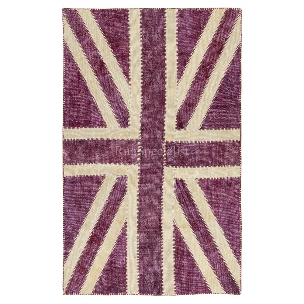 Modern Handmade Patchwork Rug in shades of Pink, Union Jack British Flag Design Carpet