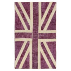 Modern Handmade Patchwork Rug in shades of Pink, Union Jack British Flag Design Carpet