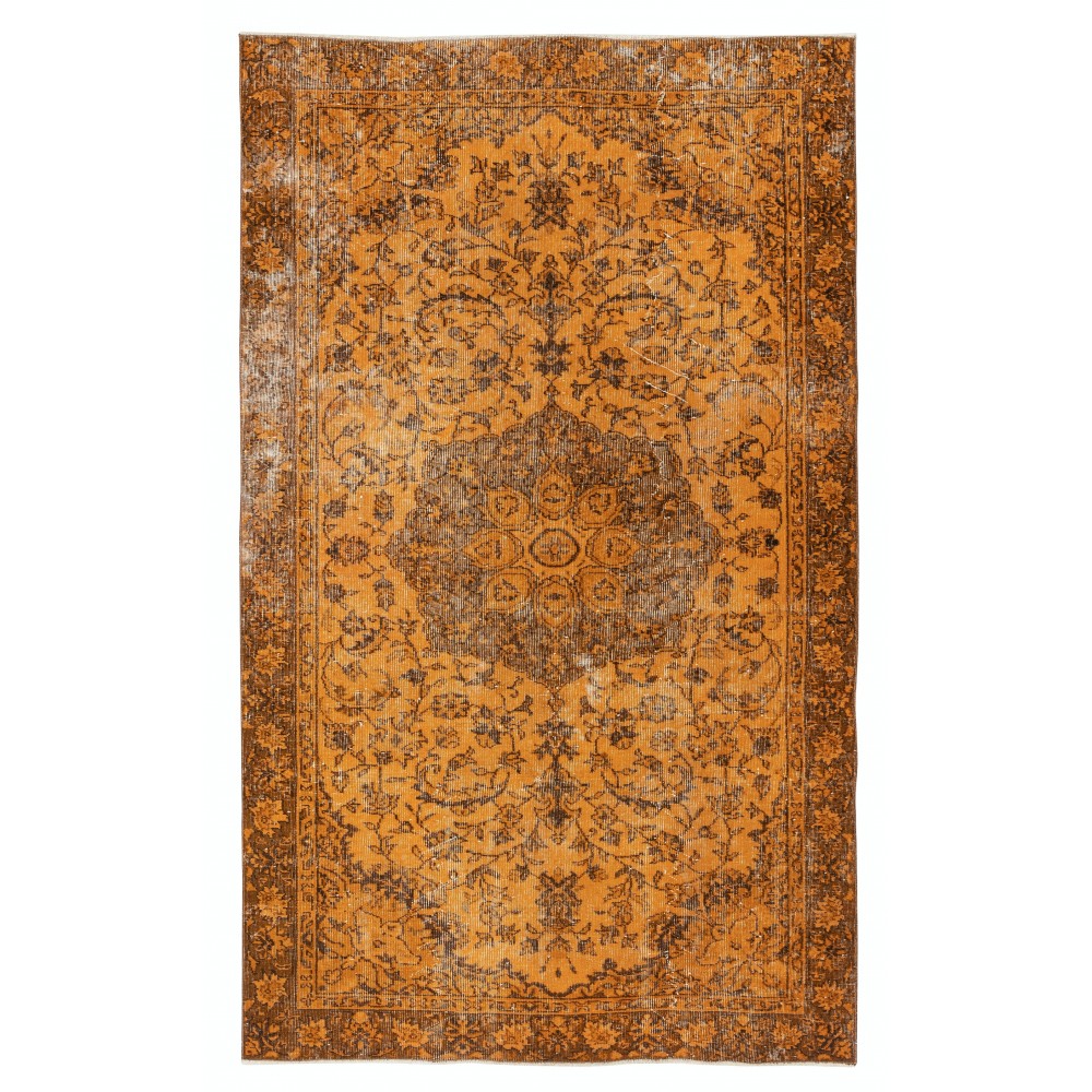 Orange Overdyed Vintage Turkish Area Rug. Hand-Knotted Wool Carpet for Modern Interiors Orange Overdyed Vintage Turkish Area Rug. Hand-Knotted Wool Carpet for Modern Interiors