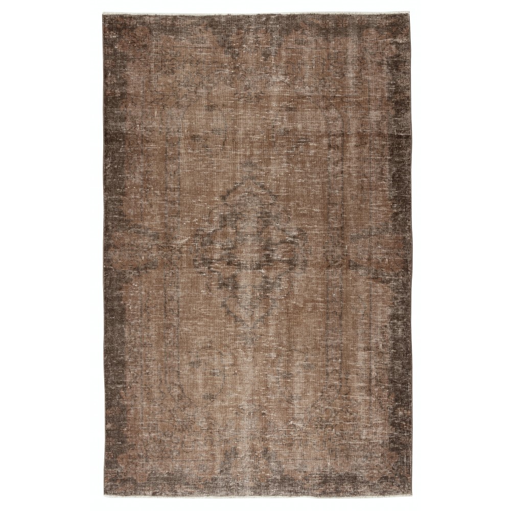Vintage Brown Wool Area Rug. Handmade Turkish Rug for Contemporary Spaces