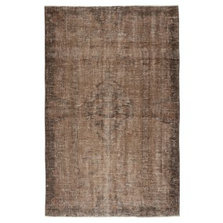 Vintage Brown Wool Area Rug. Handmade Turkish Rug for Contemporary Spaces