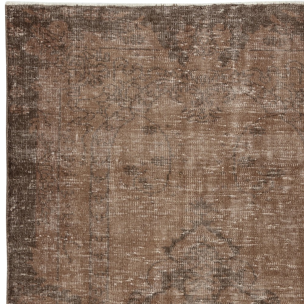 Vintage Brown Wool Area Rug. Handmade Turkish Rug for Contemporary Spaces