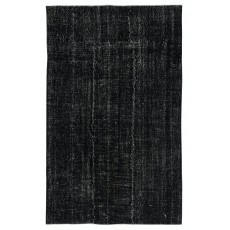 Contemporary Handmade Turkish Wool Area Rug. Vintage Black Redyed Carpet for Living Room
