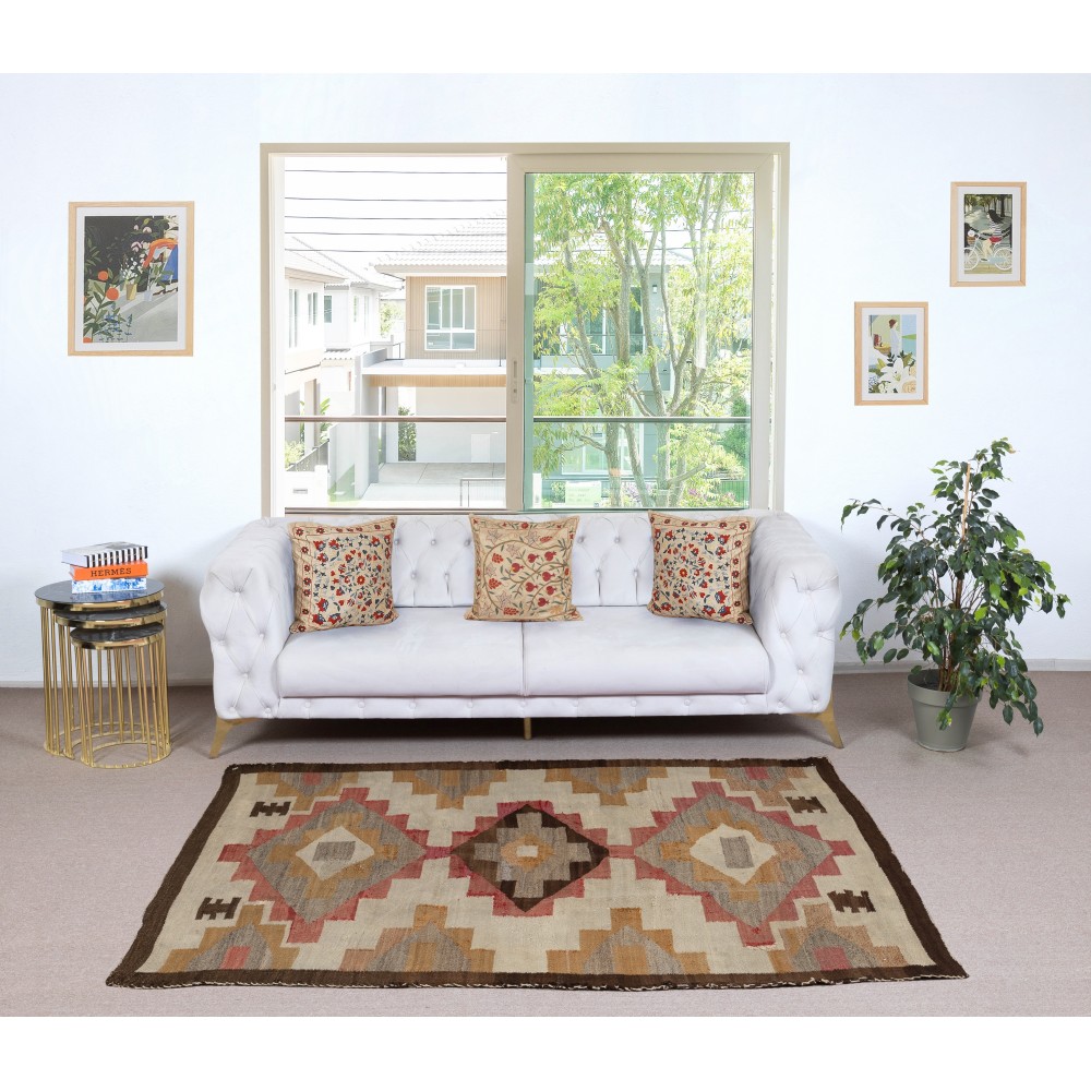 Mid-Century Navajo Rug, Crystal Style, Handwoven Wool, Natural and Earth Tones, Circa 1940–1955 Mid-Century Navajo Rug, Crystal Style, Handwoven Wool, Natural and Earth Tones, Circa 1940–1955