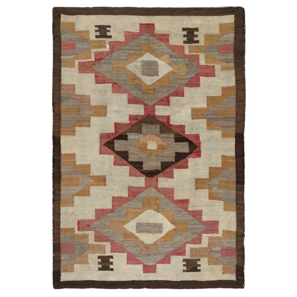 Mid-Century Navajo Rug, Crystal Style, Handwoven Wool, Natural and Earth Tones, Circa 1940–1955 Mid-Century Navajo Rug, Crystal Style, Handwoven Wool, Natural and Earth Tones, Circa 1940–1955