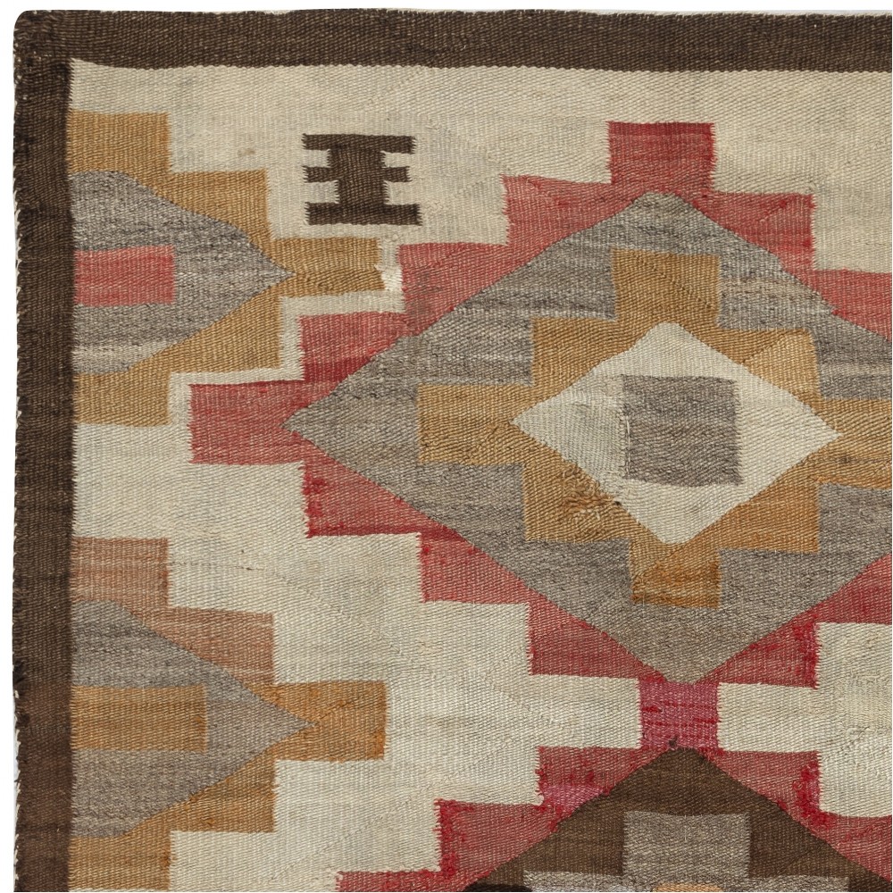 Mid-Century Navajo Rug, Crystal Style, Handwoven Wool, Natural and Earth Tones, Circa 1940–1955 Mid-Century Navajo Rug, Crystal Style, Handwoven Wool, Natural and Earth Tones, Circa 1940–1955