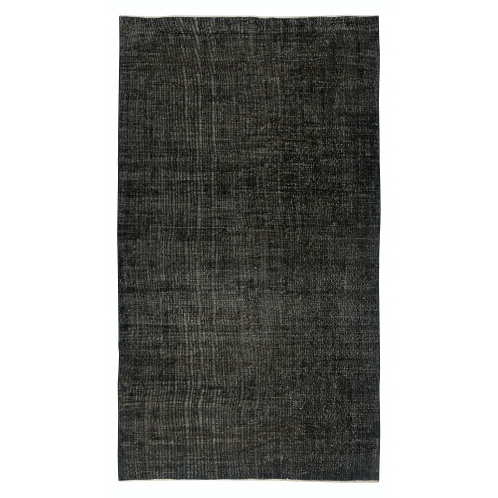 Vintage Handmade Turkish Wool Area Rug Overdyed in Black for Modern Interiors