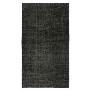 Vintage Handmade Turkish Wool Area Rug Overdyed in Black for Modern Interiors