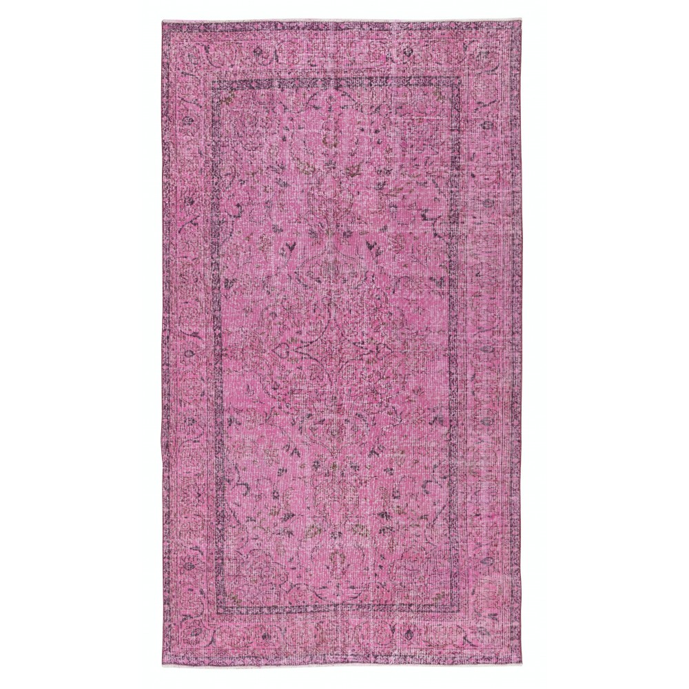 Hand-knotted Vintage Turkish Wool Area Rug Overdyed in Pink for Modern Interiors Hand-knotted Vintage Turkish Wool Area Rug Overdyed in Pink for Modern Interiors